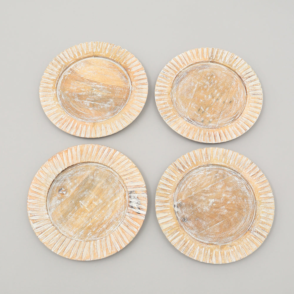 Handcrafted 13" Wood White Charger Plate| Wooden Dinning Placemat|Artisan Wood Tableware