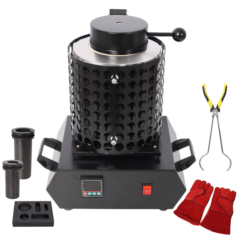 Gold Melting Furnace, 1+3 KG Electric Digital Smelting Furnace, 1800W 1100 °C / 2012°F PID Smelter Kiln Kit Casting Refining Jewelry Precious Metals Gold Silver Copper Aluminum (110V)