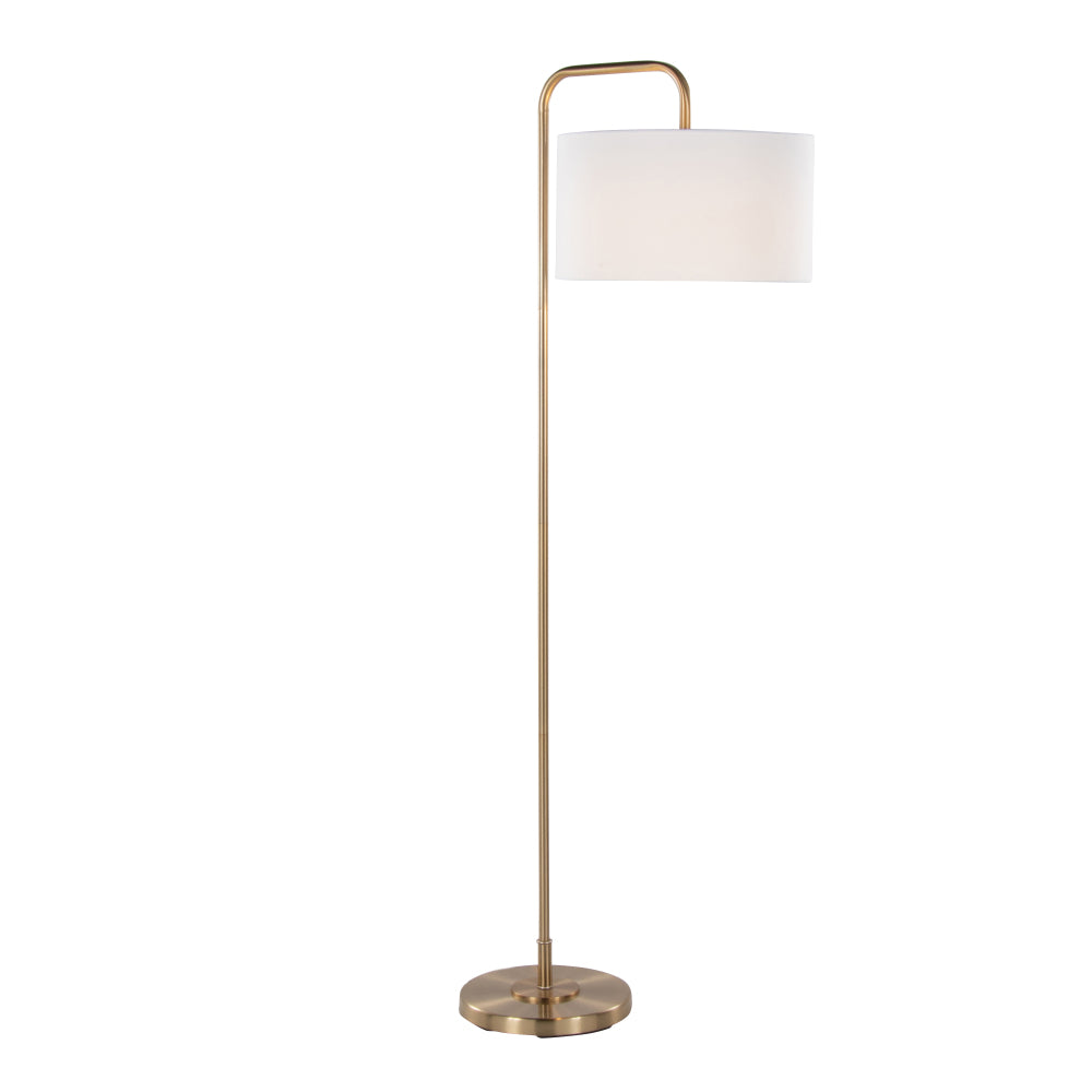 Puck 63.75" Contemporary Metal Floor Lamp in Gold Metal with White Linen Shade from Grandview Gallery by LumiSource
