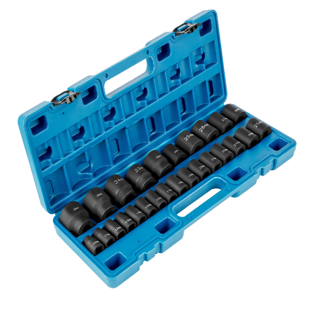 Impact Socket Set 1/2 Inches 26 Piece Impact Sockets, Shallow Socket, 6-Point Sockets, Rugged Construction, CR-V, 1/2 Inches Drive Socket Set Impact Metric 10mm - 36mm, with a Storage Cage