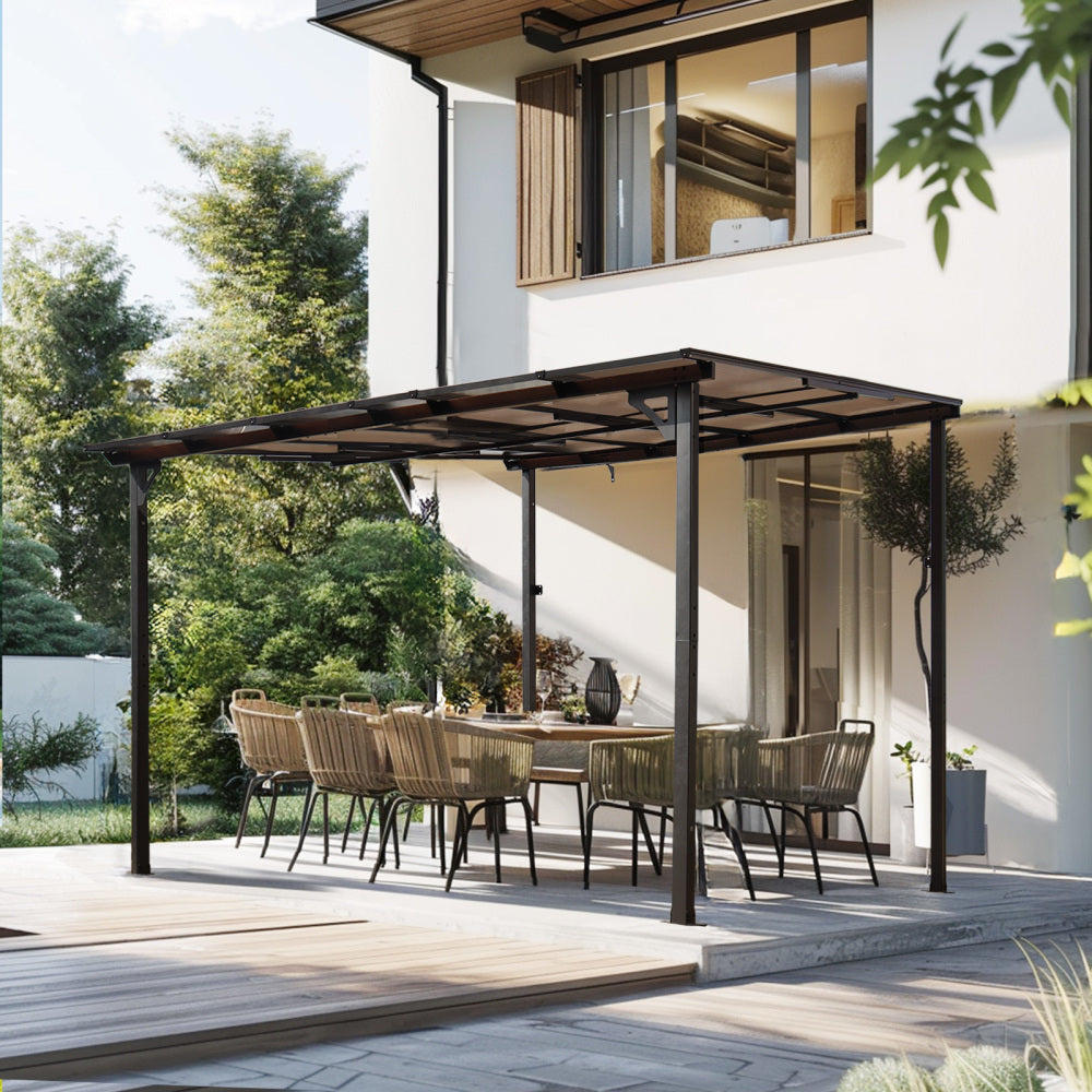 10' x 12' Outdoor Pergola Gazebo,Wall-Mounted Lean to Metal Awning Gazebo with Roof,Large Heavy Duty for Patio,Decks,Backyard