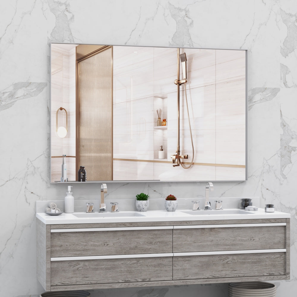 60"x40" Oversized Modern Rectangle Bathroom Mirror with Silver Frame Decorative Large Wall Mirrors for Bathroom Living Room Bedroom Vertical or Horizontal Wall Mounted mirror with Aluminum Frame