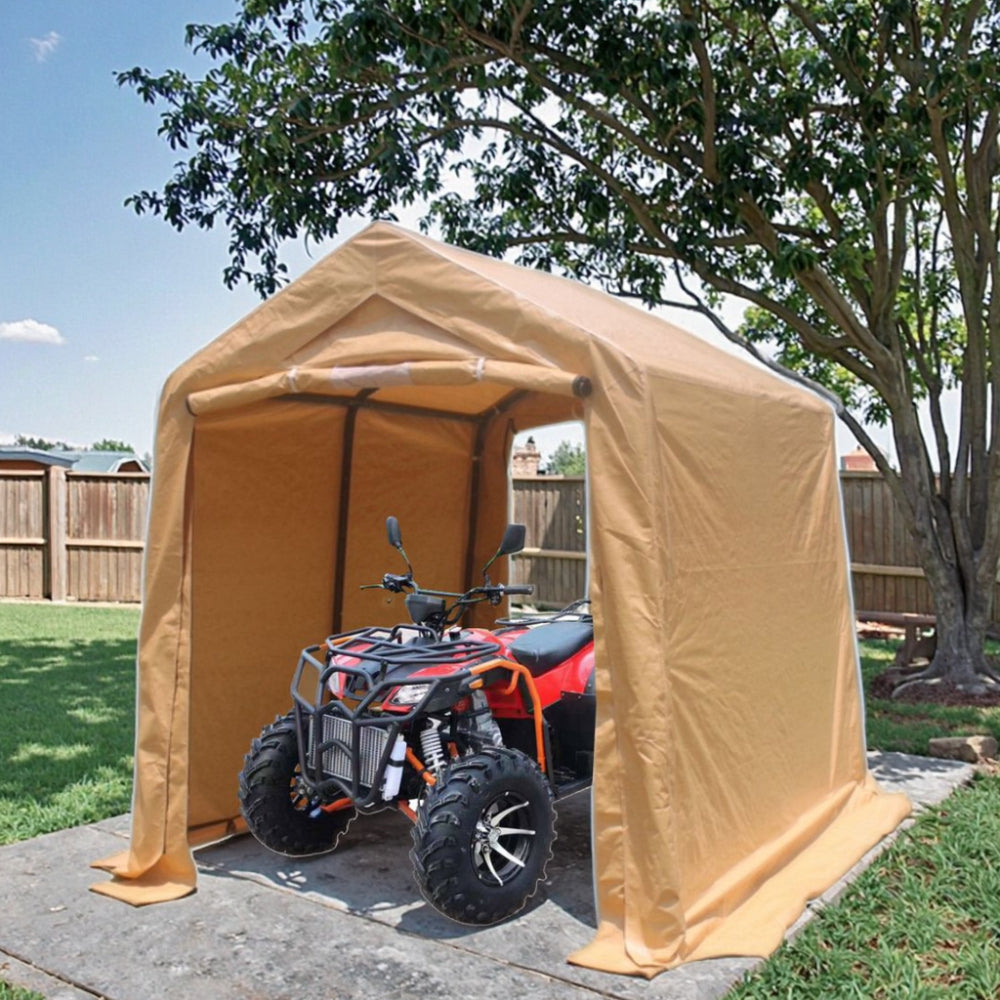 7x12ft Outdoor Portable Gazebo Storage Shelter Shed with 2 Roll up Zipper Doors & Vents Carport for Motorcycle Waterproof and UV Resistant Anti-Snow Portable Garage Kit Tent, Sand