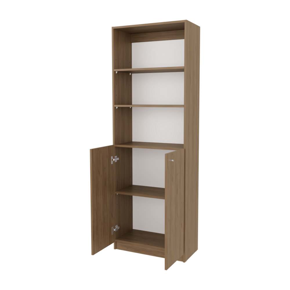Natural Oak and White 2-Door Bookcase with Open Storage