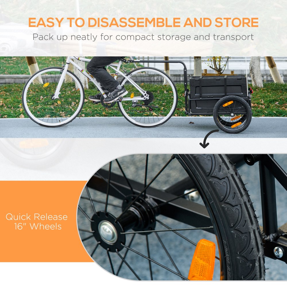 Aosom Bike Cargo Trailer, Bicycle Trailer Wagon Cart with Removable Storage Box, Quick Release 16" Wheels and Safe Reflectors, No Bottom