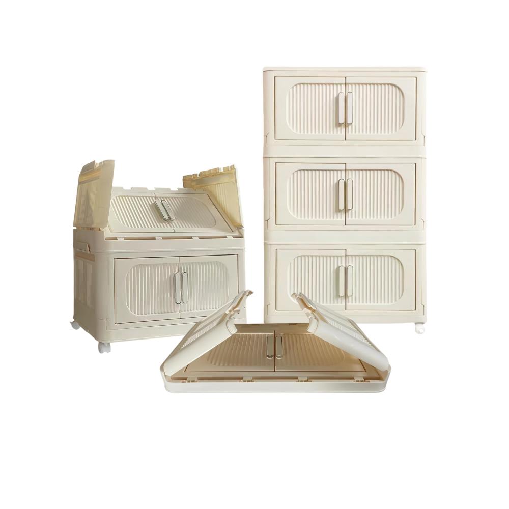 19.69" Side Wide Folding Storage Cabinet ,3 Tiers,19.69"×11.81"×31.1",Collapsible Storage Bins with Magnetic Door, Plastic Storage Cabinet with Wheels, Closet organizers and Storage Containers