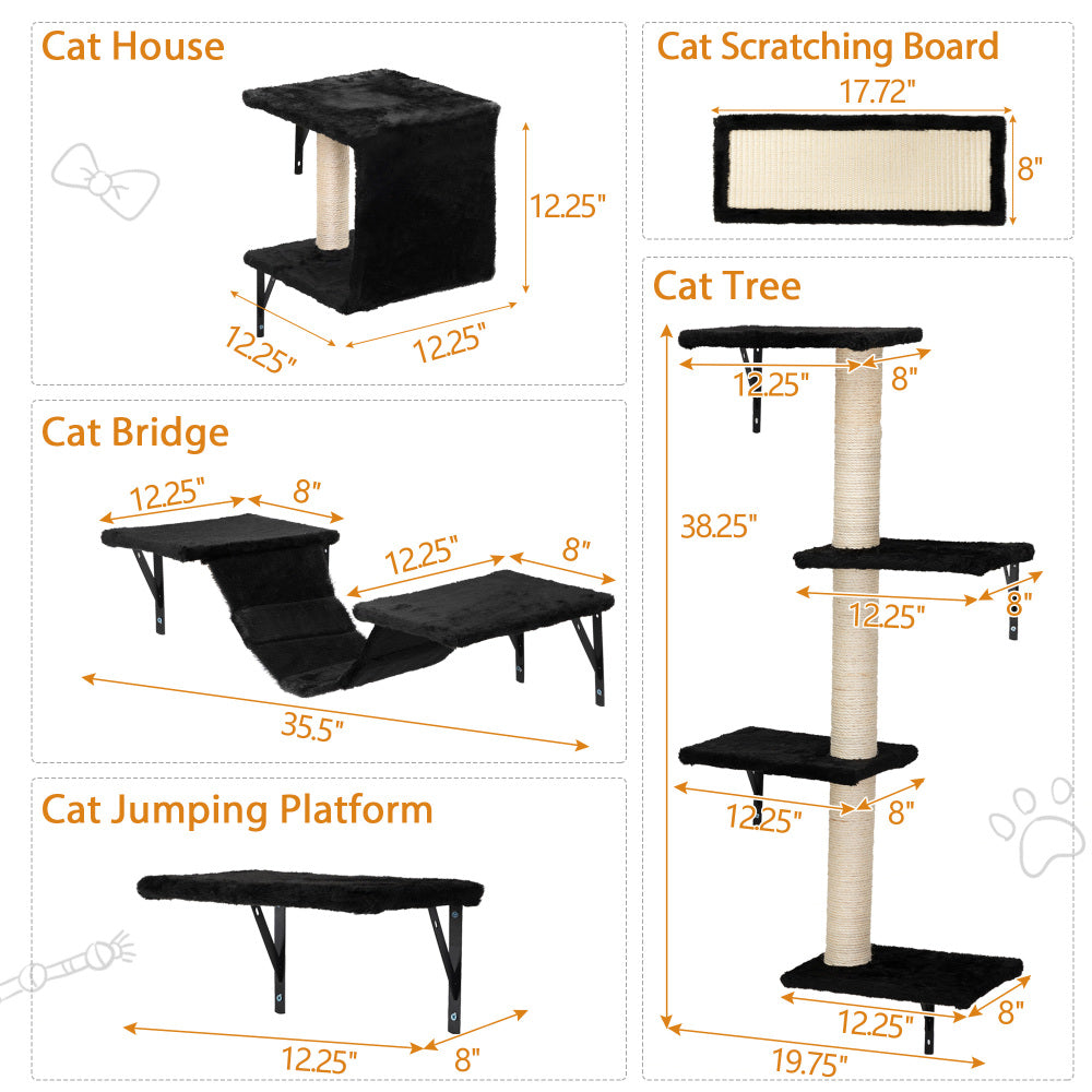 Cat Wall Shelves, Wall-Mounted Cat Climber Set of 5, Floating Cat Perches, Cat Furniture