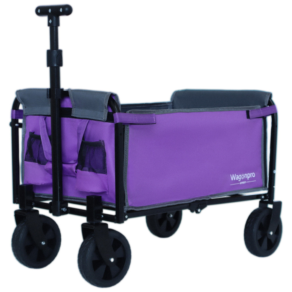 All-in-One Convertible Folding Camping Wagon Cart: Bench Seat, Storage Compartment & Included Dog Tether, Beige/Brown