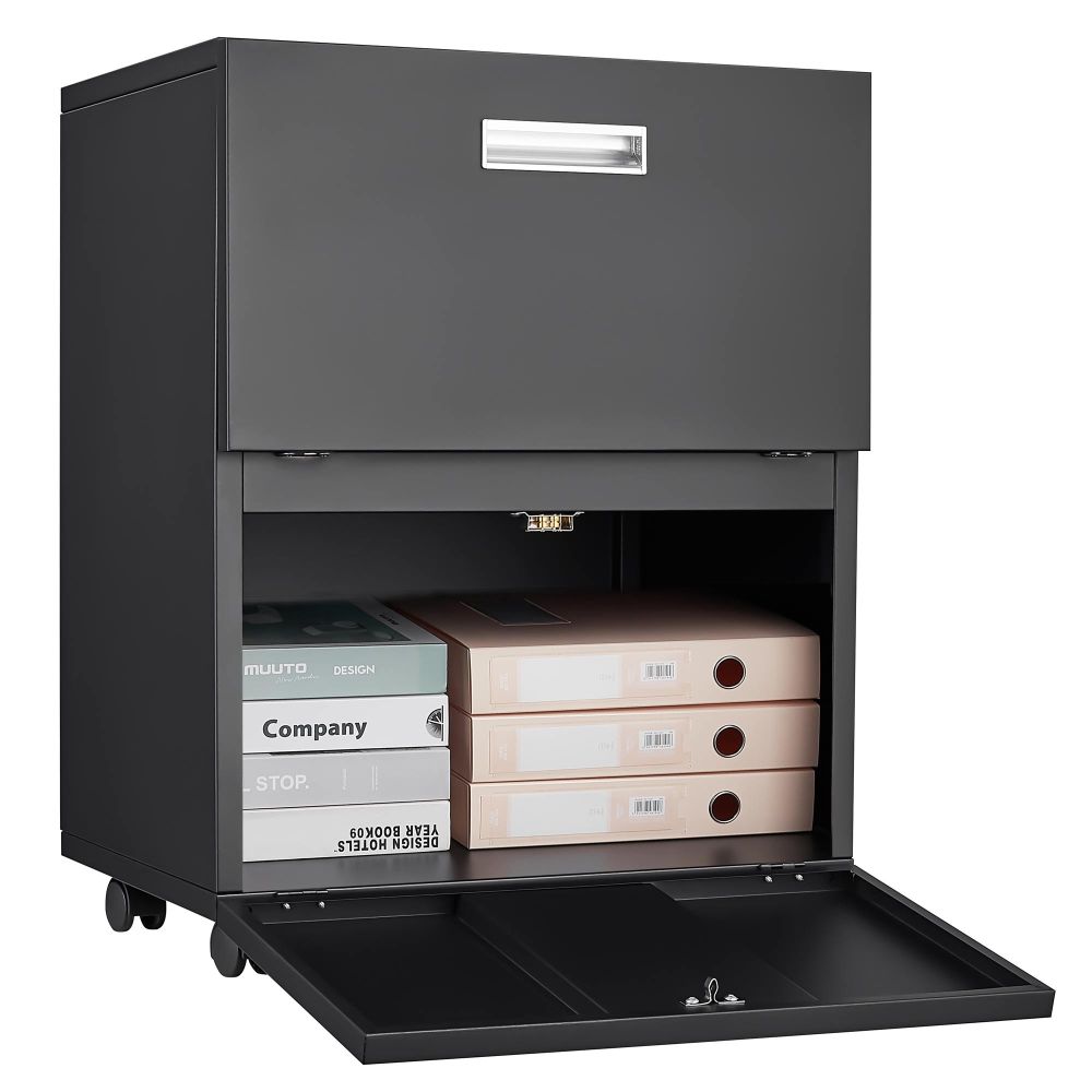 3 Drawer Mobile File Cabinet Under Desk Office,Simple Style Versatile Storage Cabinet for Legal/Letter/A4 Files, 5 Wheel Design Anti-Tilting Cold Rolled Steel Waterproof Moisture-Proof Black