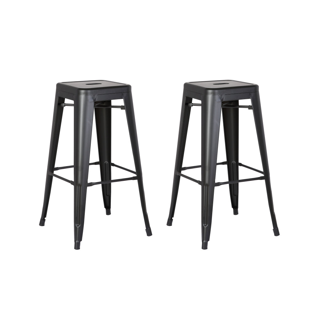 Backless Modern Light Weight Industrial Contemporary Rustic Vintage Costal Metal Bar Stools Without Back and 4 Leg Design (Set of 2) (30" Seat, Distressed Black)