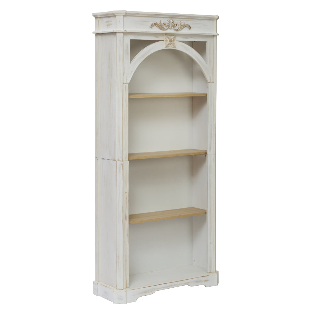 Antique 4 Tiers bookshelf,65 inch tall bookcase,tall floor standing bookcase for Home Office, Living Room, antique white