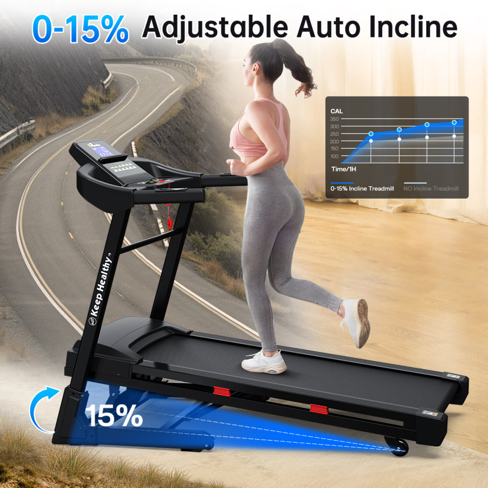 Treadmills for Home, Electric Treadmill with  Automatic Incline, Foldable 3.5HP Workout Running Machine Walking, Double Running Board Shock Absorption Pulse Sensor Bluetooth Speaker APP FITSHOW.