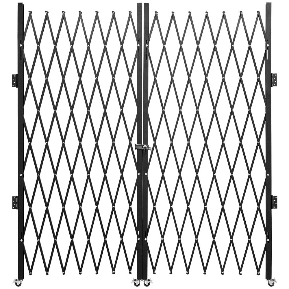 Double Folding Security Gate, 7.1' H x 12.5' W Folding Door Gate, Steel Accordion Security Gate, Flexible Expanding Security Gate, 360° Rolling Barricade Gate, Scissor Gate or Door with Keys