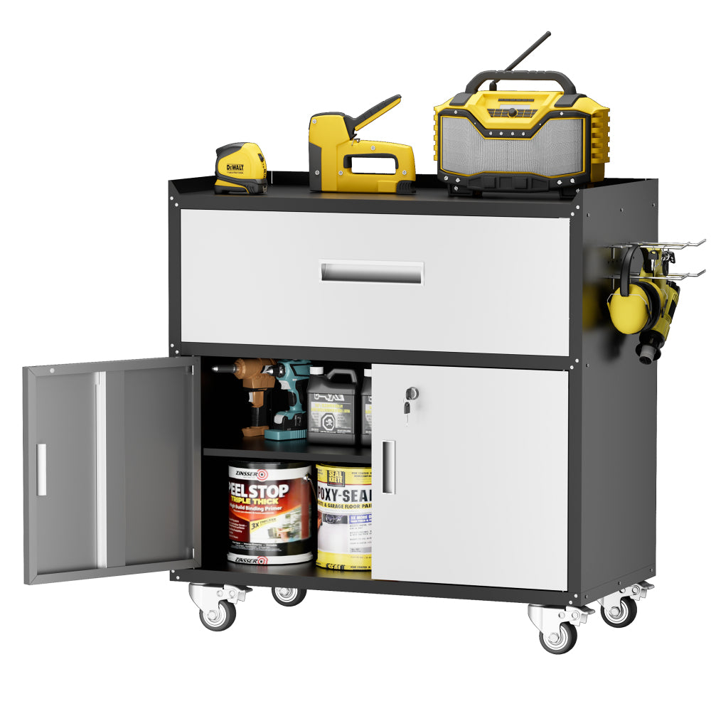 Metal garage cabinets, rolling tool cart boxes with wheels (black/gray)