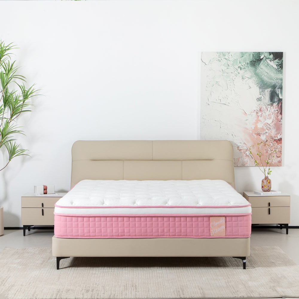 QUEEN 12 Inch Hybrid Mattress Individual Pocket Spring Memory Foam Cool Knitted Cover CertiPUR-US Pink