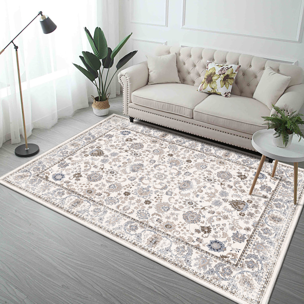 Area Rug 5x7 Vintage Bohemia Non-slip Washable Rug For Living Room Kitchen Bedroom Living Room Flower Design Blue/Yellow