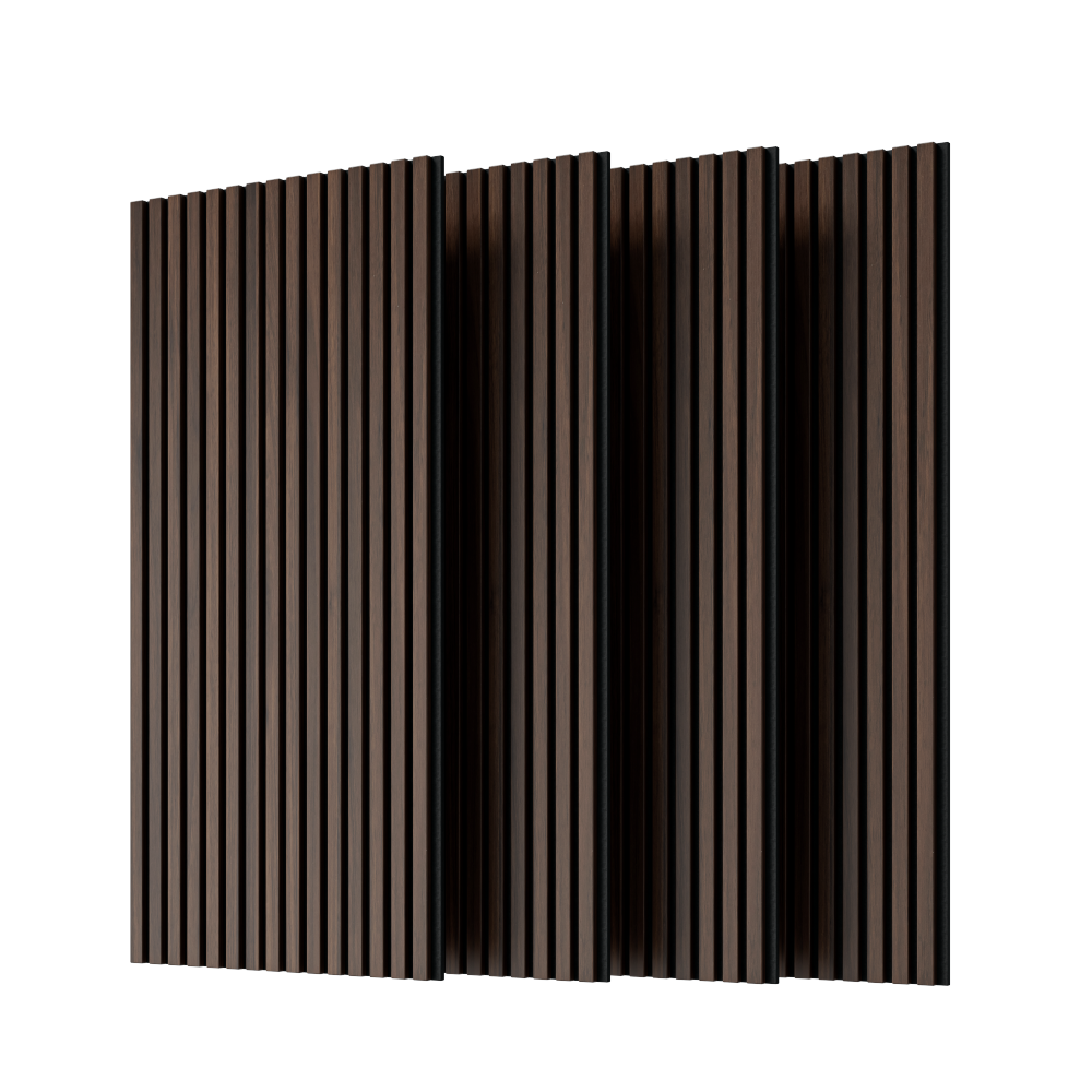 Wood Panels for Wall Slat Wall Panels, 4PC Wood Slat Acoustic Panels for Wall and Ceiling - 3D Fluted Sound Absorbing Panel with Three Sides Fully Wrapped on  Wood Finish -45.27''X23.62''(Dark walnut)
