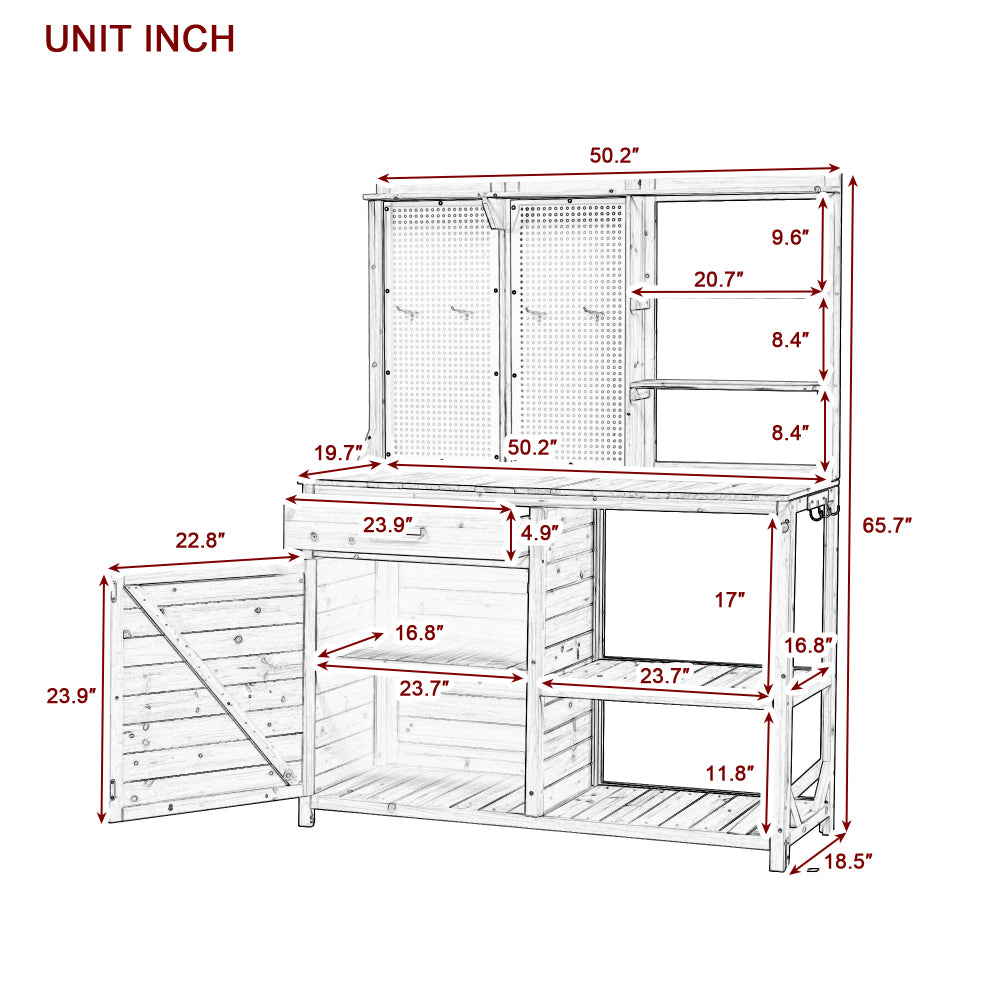 [Assembly Video] TOPMAX Fir Wood Potting Bench with Hutch, Garden Workstation for Planting, 4 Shelves & Adjustable Storage, Pegboard with Hooks, 50.2''Countertop, Drawer & Cabinet, White