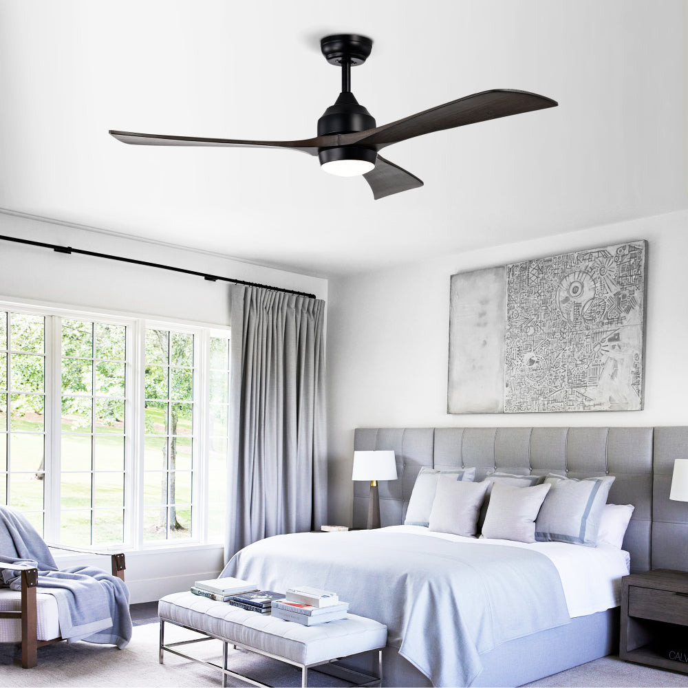52" Ceiling Fan with Lights Remote Control,Quiet DC Motor 3 Blade Ceiling Fans 6 Speed Levels,Reversible Ceiling Fan, for Patio Living Room, Bedroom, Office,Indoor.(Matte Black +Black Walnut )