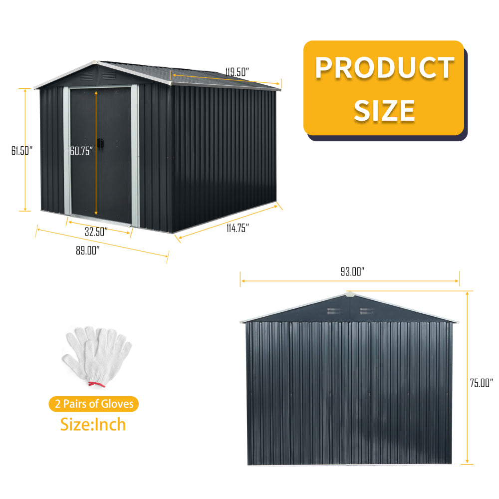8ft x 10ft Outdoor Metal Storage Shed with meatl foundation,Black