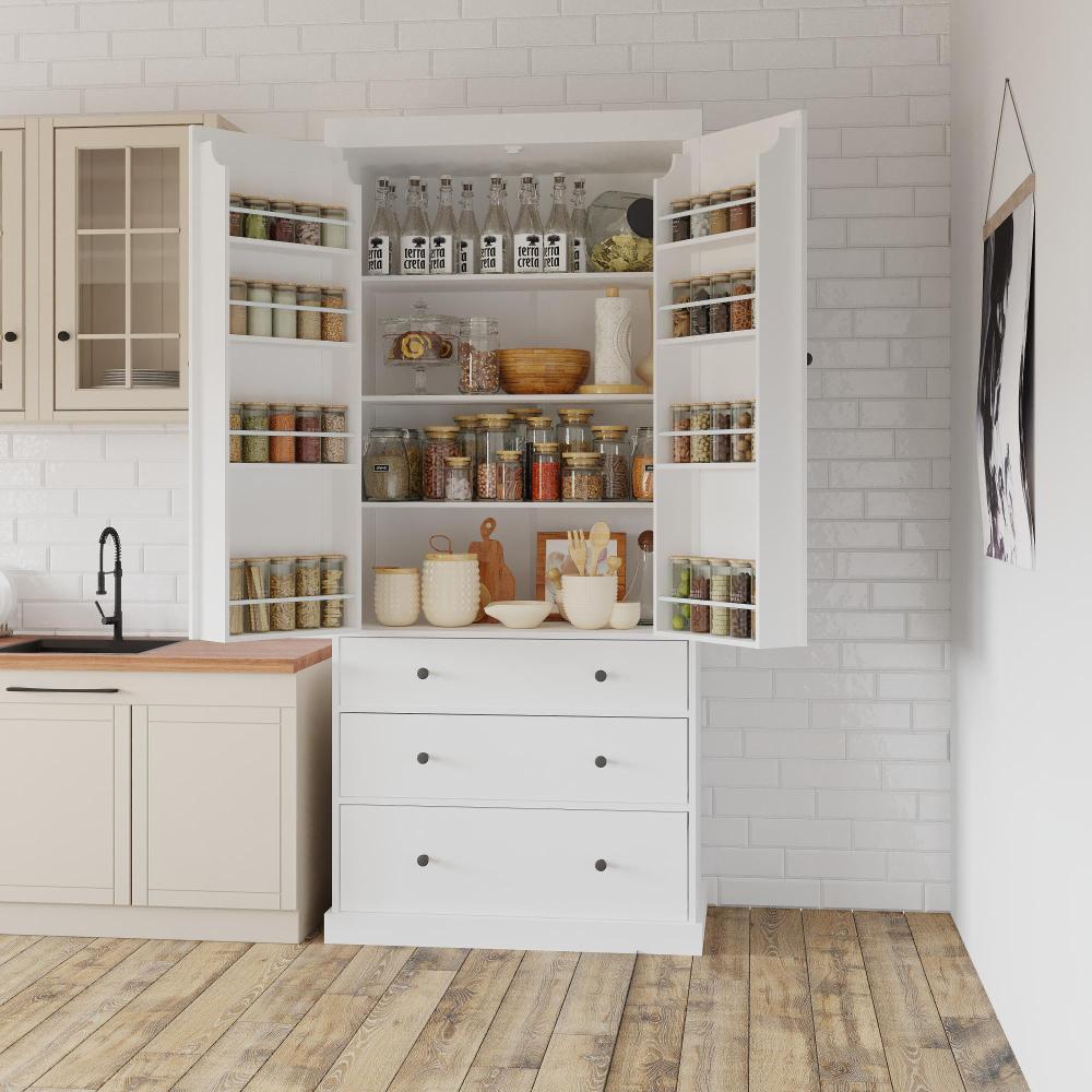 [Assembly Video Provided]TOPMAX 77inch Farmhouse Kitchen Pantry, Freestanding Tall Cupboard Storage Cabinet with 3 Adjustable Shelves, 8 Door Shelves, 3 Drawers for Kitchen, Dining Room, Gray