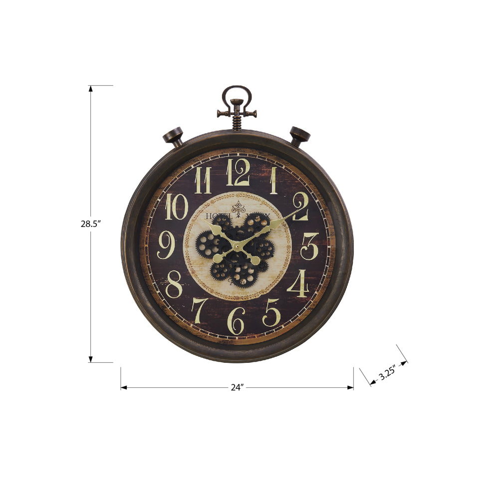 Clocks, 24" Round, Gear Mechanism, Wall Clock, Brown, Traditional