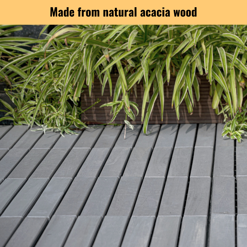 10 PCS Interlocking Deck Tiles Striped Pattern, 12" x 12" Square Light Gray Acacia Hardwood Outdoor Flooring for Patio, Bancony, Pool Side,...