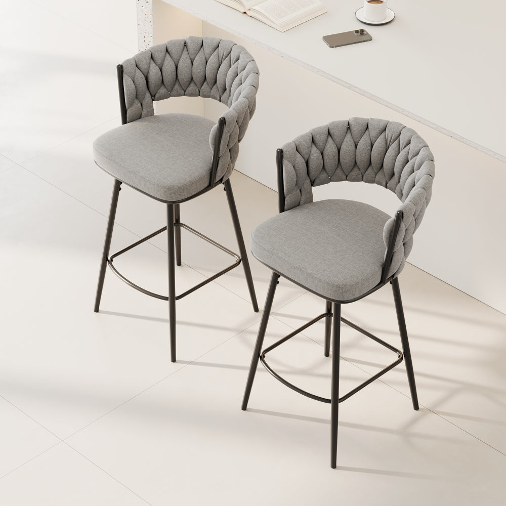 360°Swivel Bar Chairs set of 2, equipped with soft cushioned backrest counter stool, metal leg modern luxury kitchen chair, suitable for family dining, kitchen island
