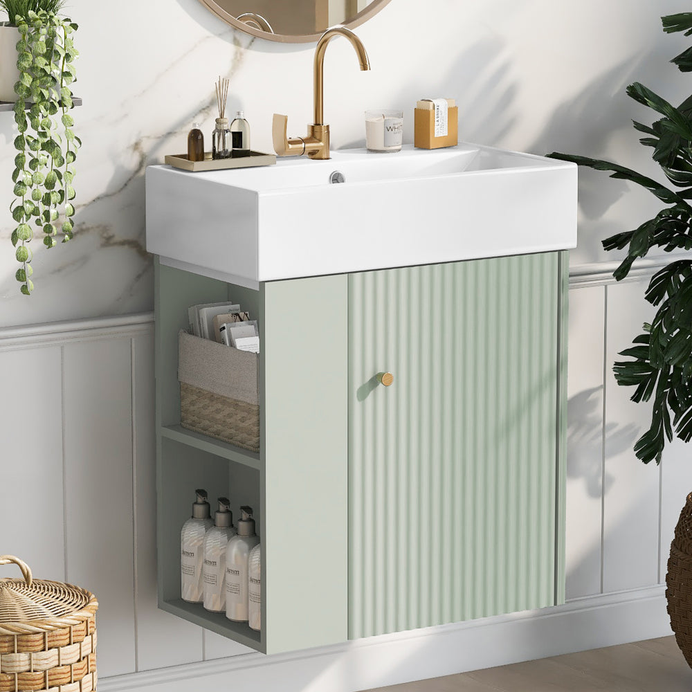 21.6" white Bathroom vanity, Combo Cabinet, Bathroom Storage Cabinet, Single Ceramic Sink, Left side storage