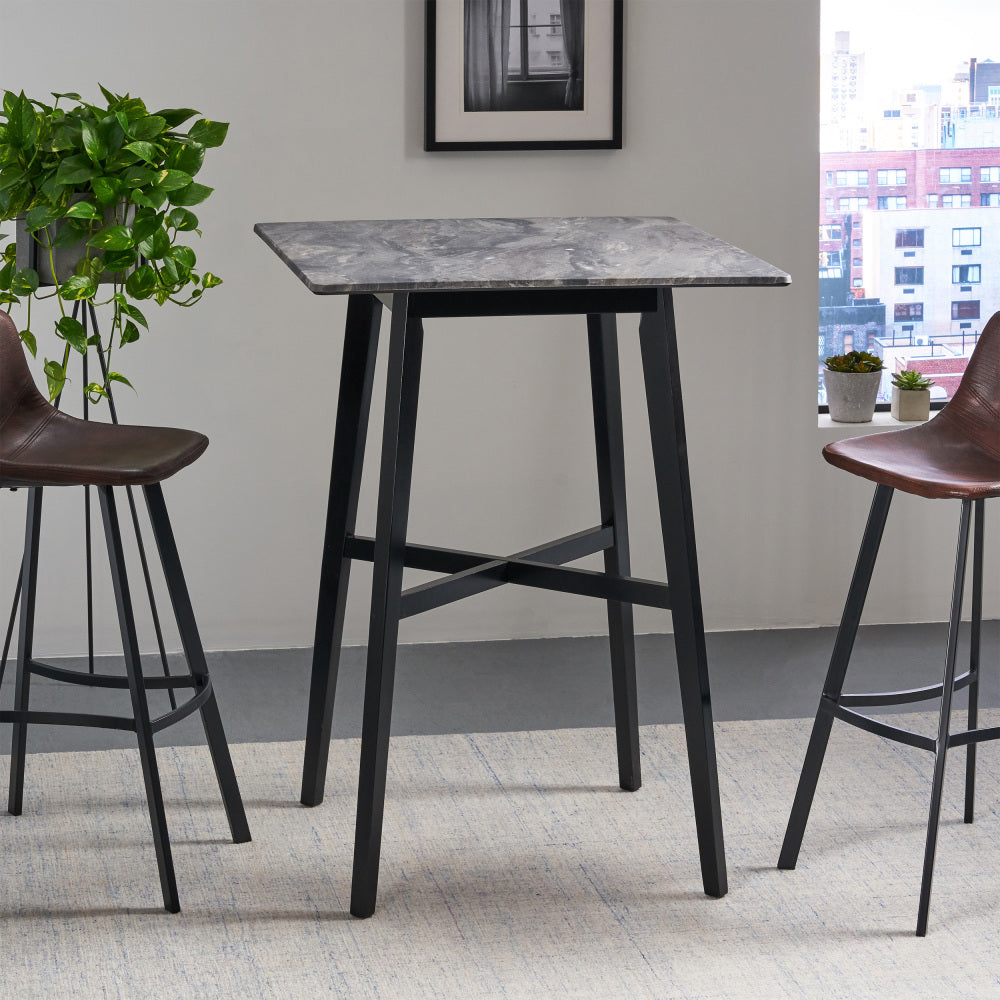 Modern Bar Height 42" Dining Table, Rubberwood Legs and Laminate Table Top, Paladina Marble Finish, Black