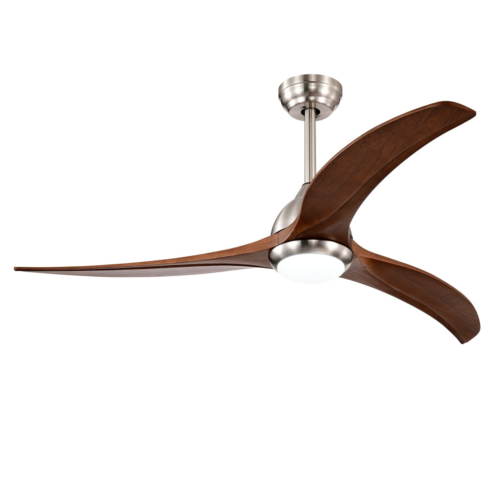 (Same SKU W1592P176970) 52" Solid Wood Blades Ceiling Fan With Light with Remote Control, Noiseless Reversible Motor, 6 Speed ,3 Color , for Patio Living Room, Bedroom, Indoor.(Stain nickel + Walnut )