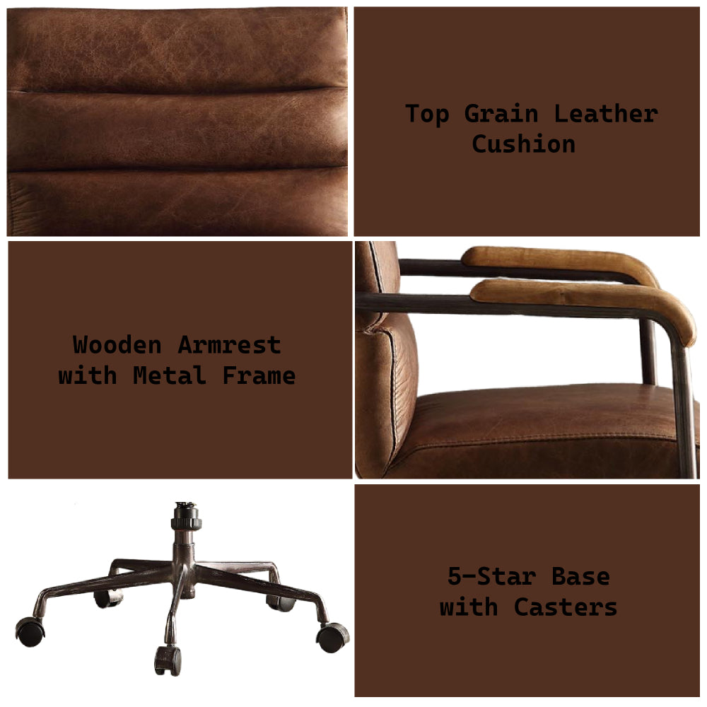 Harith Retro Brown Top Grain Leather Office Chair