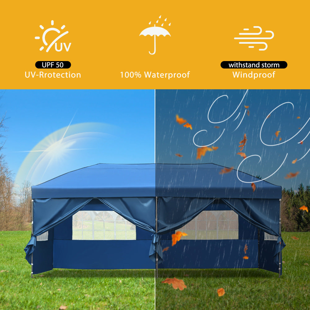 TREXM 10x20 Pop Up Canopy with Sidewalls, Outdoor Canopy Tent Heavy Duty for Backyard, Wedding Party Tent for Parties with Wheeled Bag (Blue)