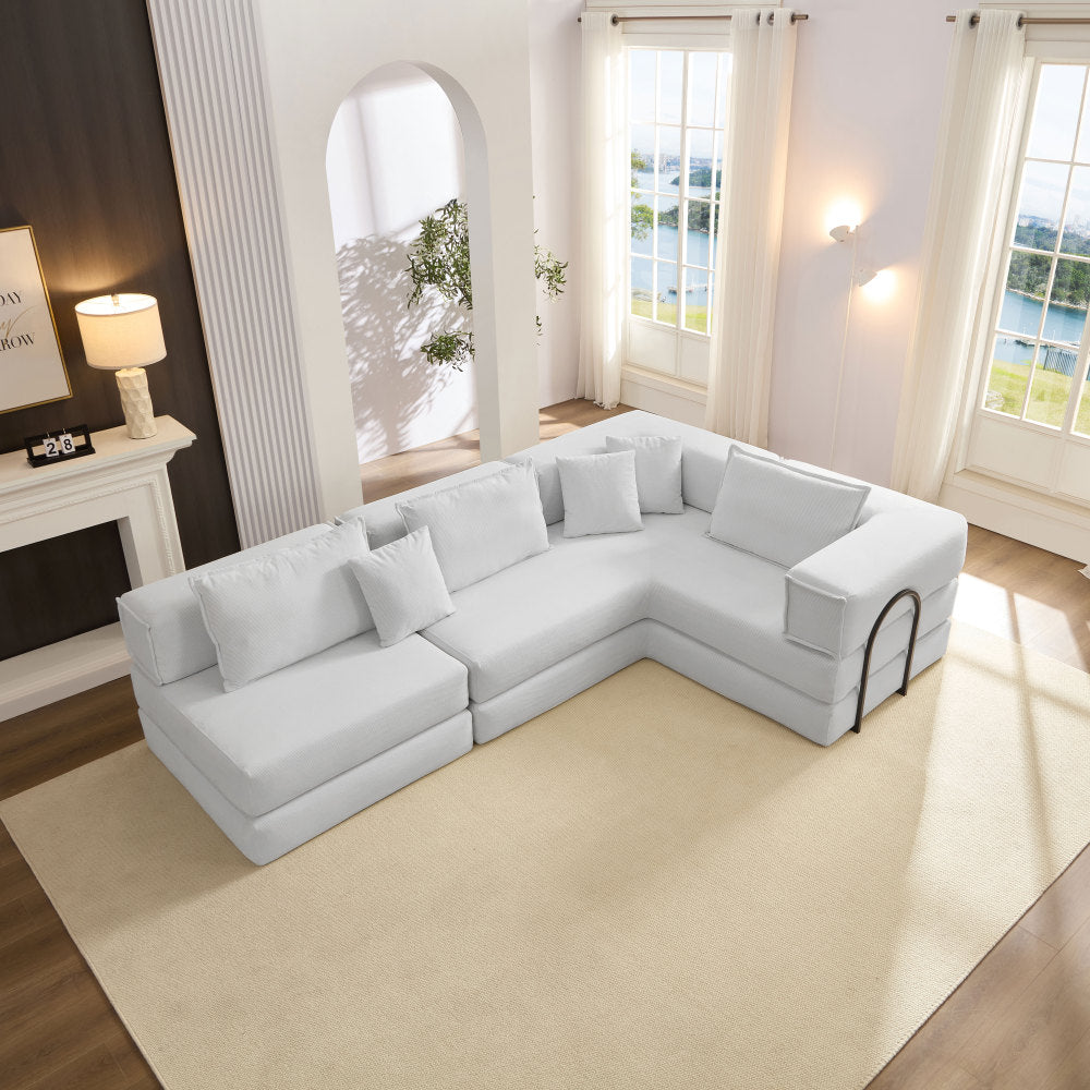 Oversized Upholstered Sectional Sofa Couch Set,Modular 118.2" L Shaped Floor Living Room Sofa Set With 6 Pillows,DIY Combination Sofa Couch for living rooms, apartments,bedrooms,Black
