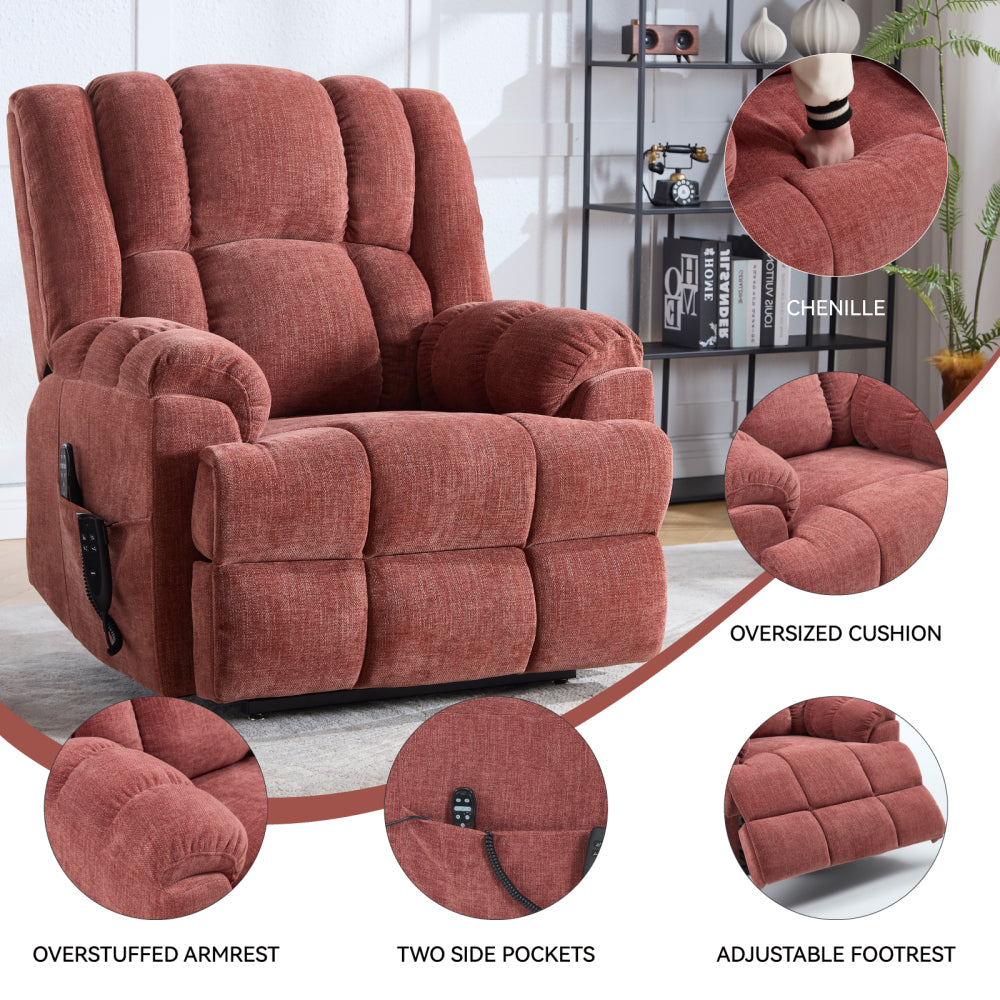 Dual Motor Heat Massage Infinite Position Up to 350 LBS Electric Power Lift Recliners with Power-Remote, Medium-firm and Heavy Duty, Red
