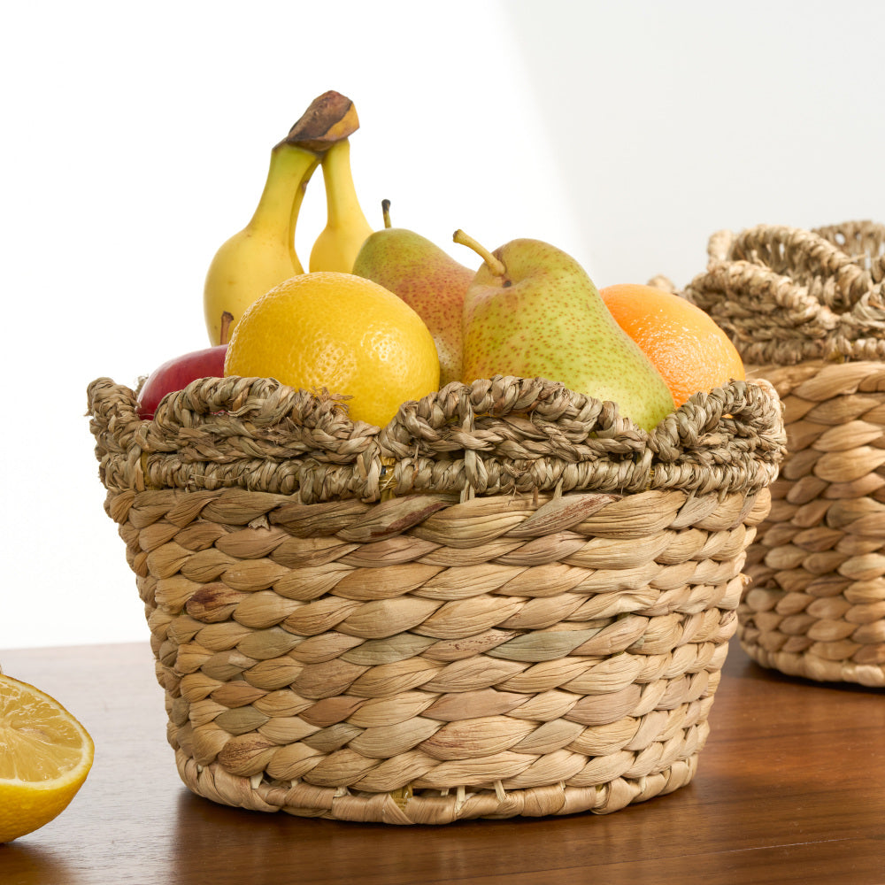 Water Hyacinth Woven Round Multi Use Kitchen and Bathroom 14" / 12" / 10" Basket Natural Brown