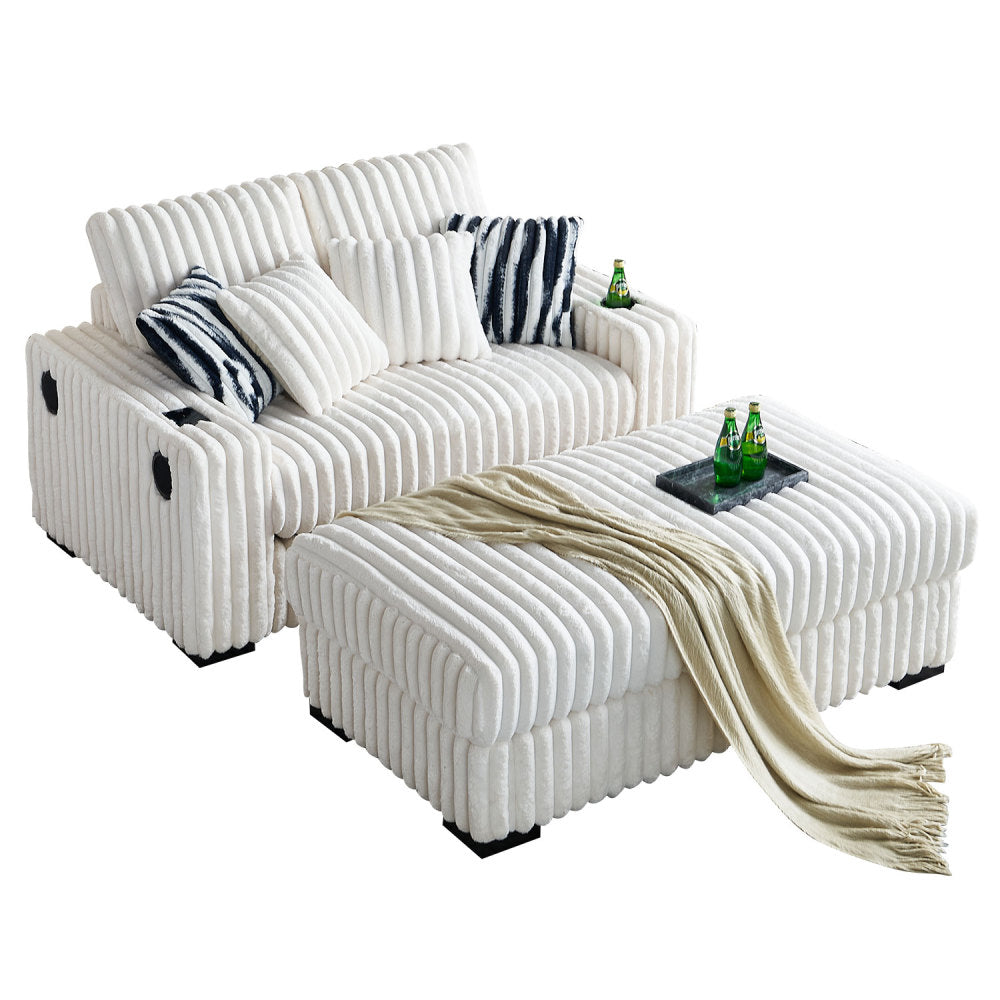 61.42Inch Square Arm Loveseat With Ottoman, 2PCS Back Cushions and 4PCS Toss Pillows, Cup Holder,Bluetooth Speaker,Wireless Charger,USB Ports for Living Room and Bedroom,Beige