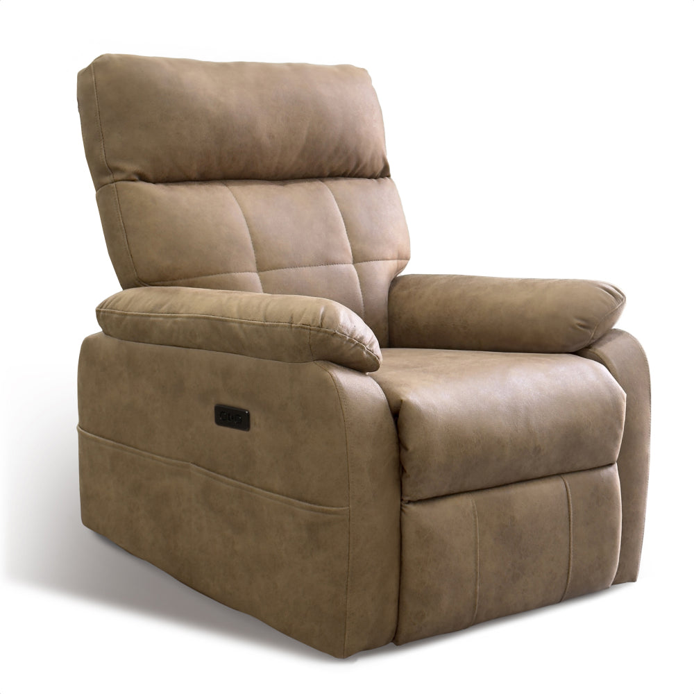 Electric Zero Gravity Recliner Chair with USB & Type-C Charging Ports – Padded Tech Fabric Reclining Chair with Side Pocket, Lumbar Support – Oversized Comfort for Adults, Brown