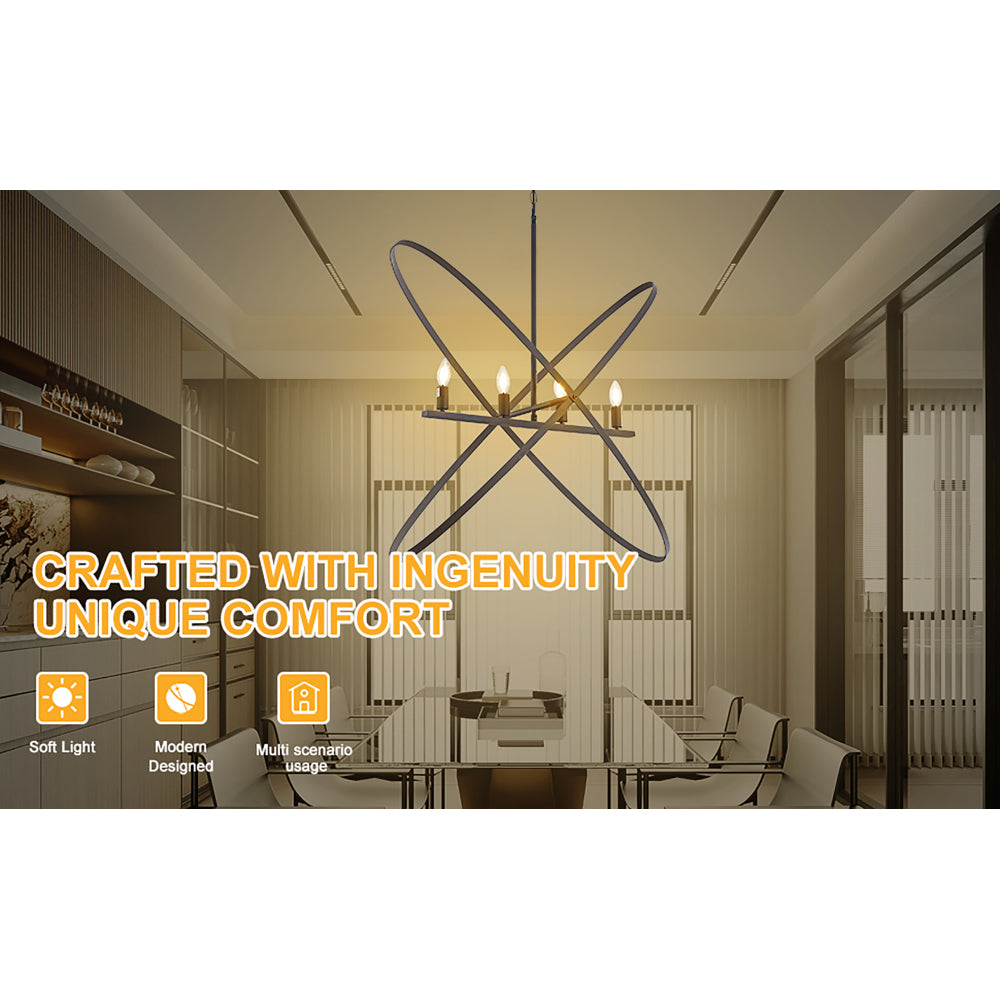 29"L X 15"W X 37.5"H 4 Led Matte Black Atom Brass Metal Pendant