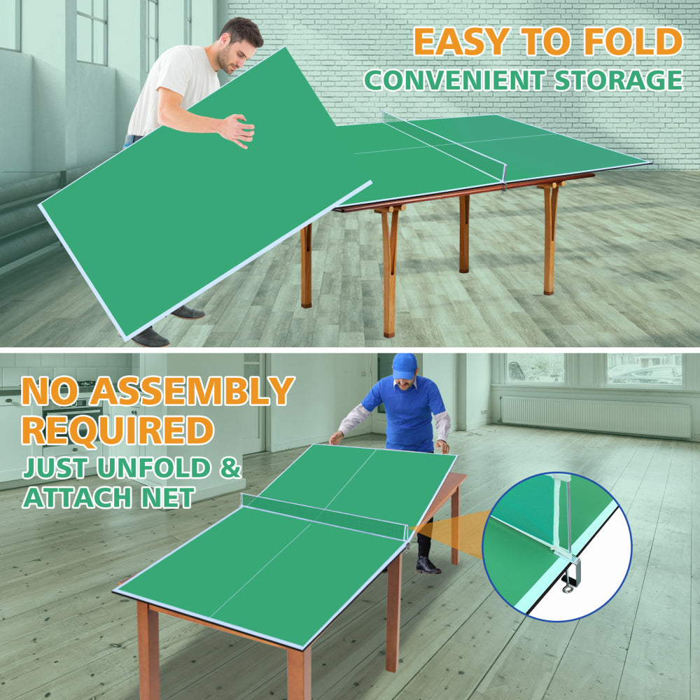 8ft Green Mid-Size Ping Pong Conversion Top Foldable & Portable Table Tennis Table Top for Indoor Games