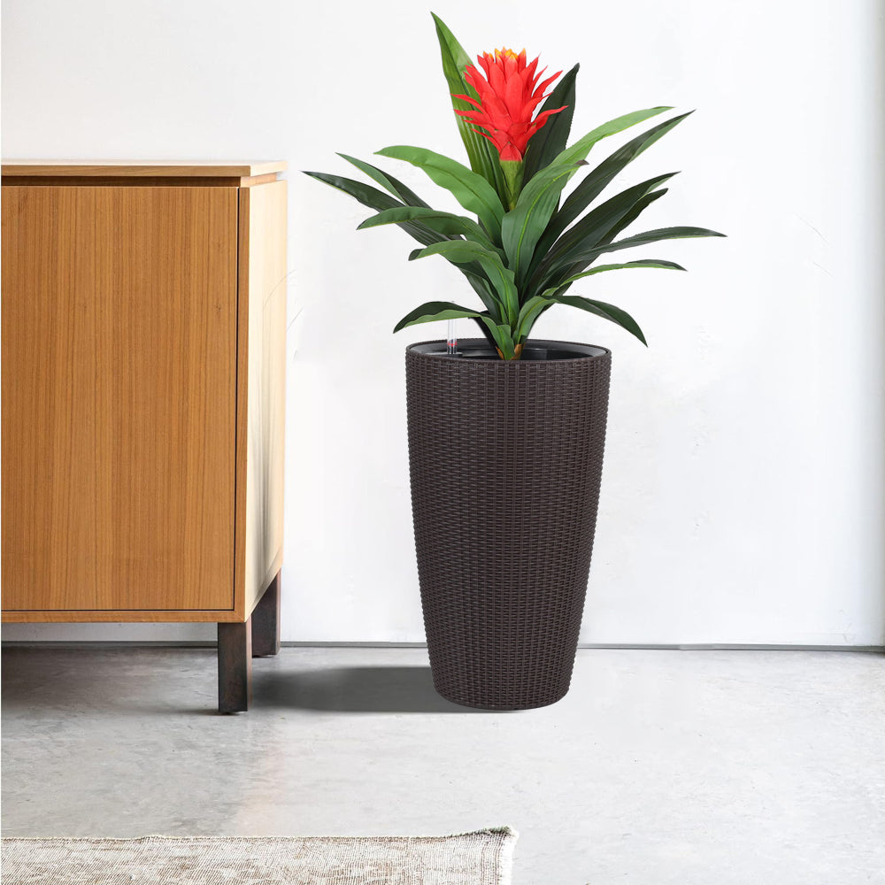 Set of 2 Faux Rattan Tall Planters Outdoor Indoor Large Planters with Water Level Monitor Inner Bucket, Automatic Watering, Flower Plant Pots for Garden, Patio, Porch, Backyard (White, 22 inch )