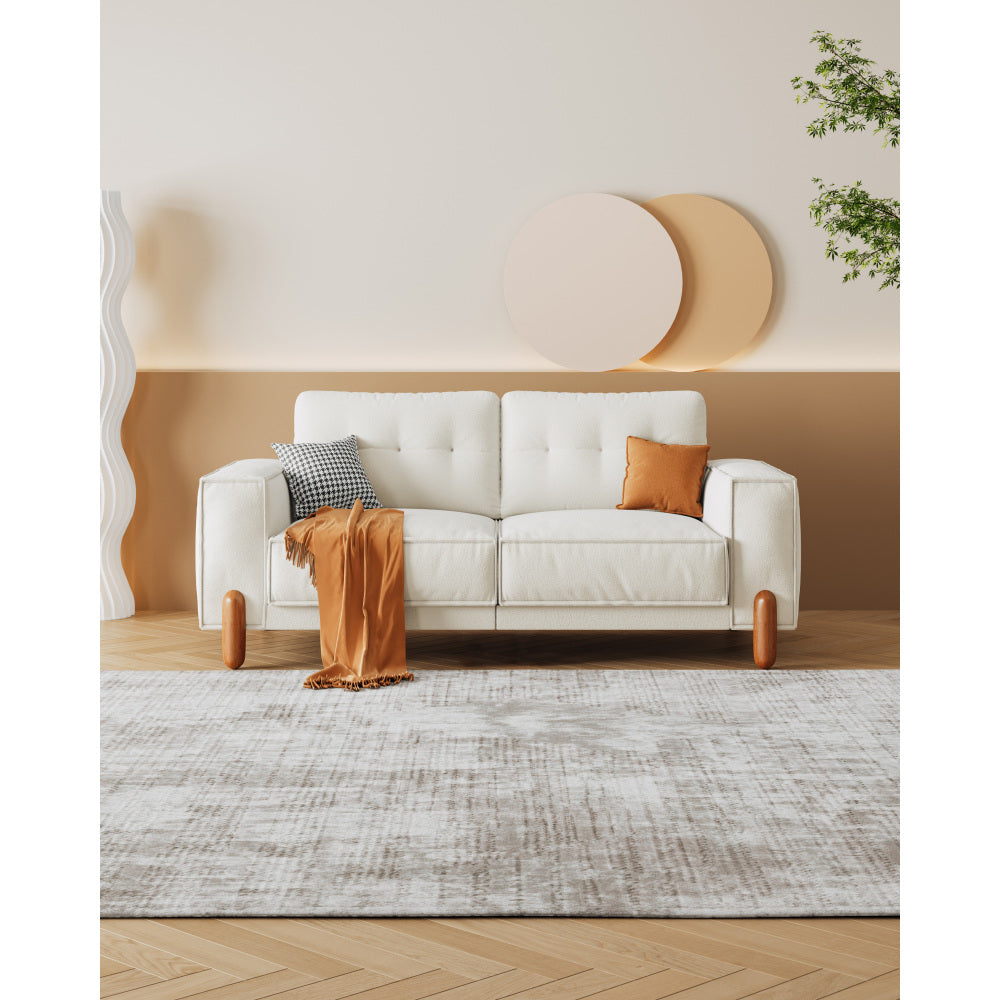 Couches for Living Room, Modern Teddy Fabric Upholstered Sofa Tufted Couch with Square Arm and 4 Solid Wood Legs 2 Pillows Decor for Living Room, Office, Apartment