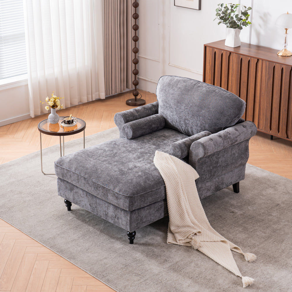[New] Oversized Chaise Lounge Indoor,Chenille Single Sofa Bed with Wide Seat,Upholstered Lazy Sleeper Armchair,Reading Couch Set for Living Room,Bedroom,5 Colors