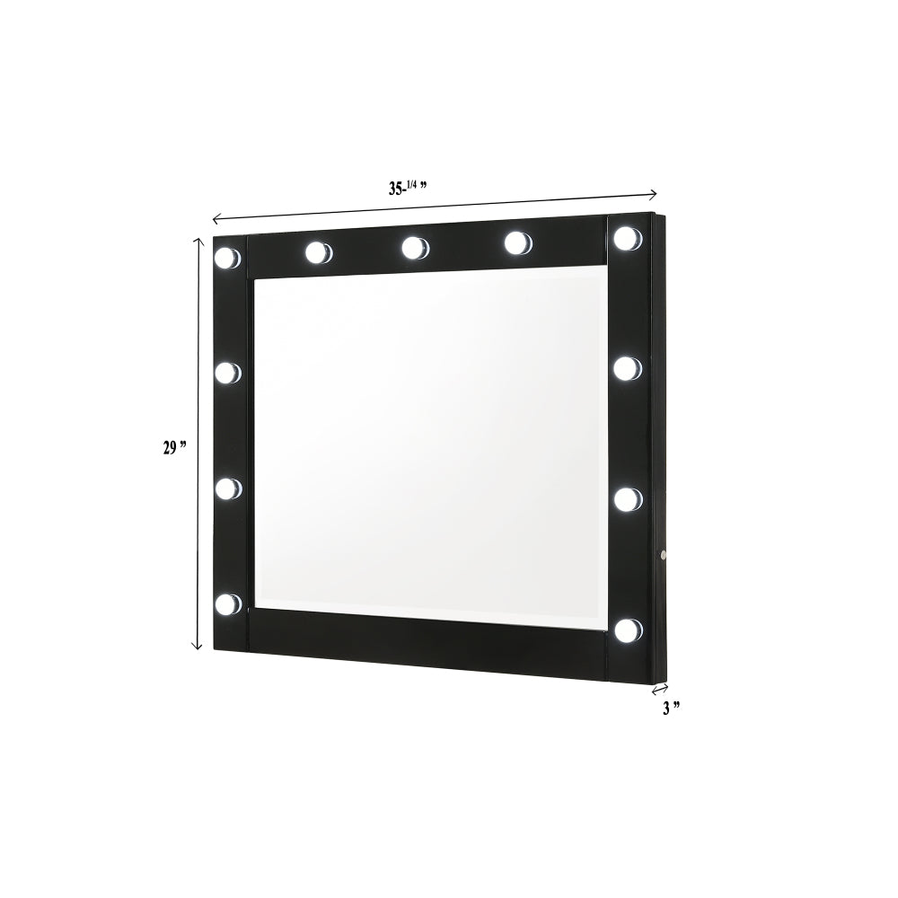 1pc Glam LED Lights in Frame Mirror Vanity Top Landscape Mirror Black