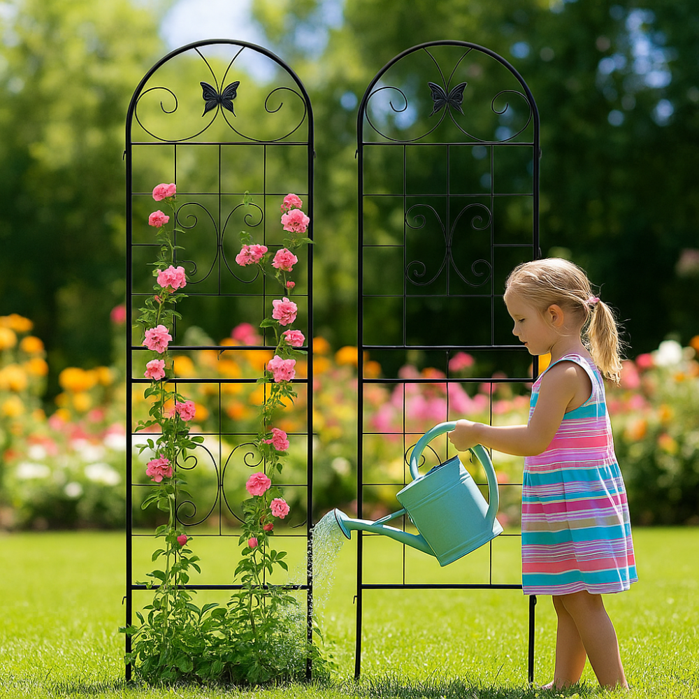 Metal Garden Trellis, 2 Pack Metal Trellis for Climbing Plants, Indoor/Outdoor Plant Trellis for Potted Plants, House Plants, Climbing Vines, Flowers and Vegetables, Lawn Garden Fence Decor Screen, Bl