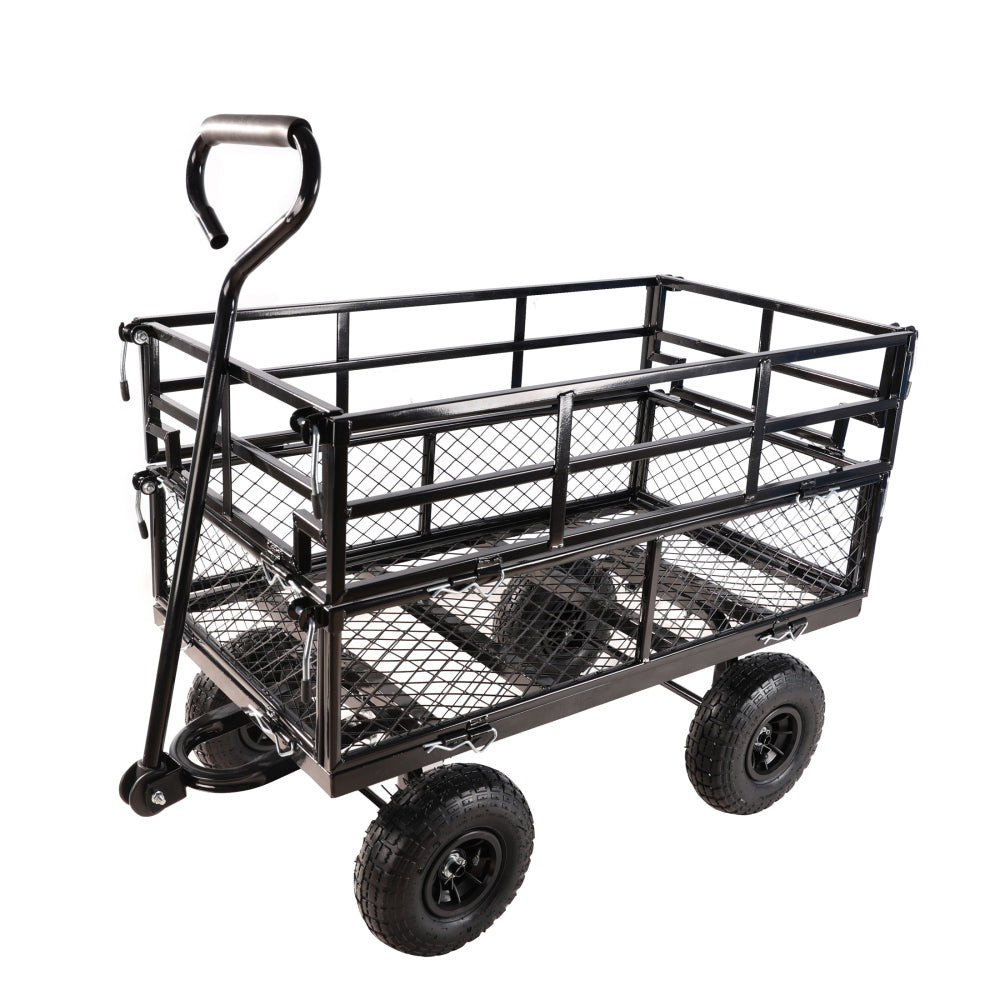 (Black double fence utility  cart) Wagon Cart Garden cart trucks make it easier to transport firewood