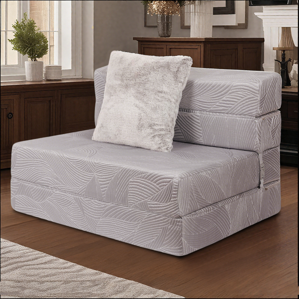 High-Density Memory Foam Sofa Bed with a Fluffy Pillow, Twin Size, Grey