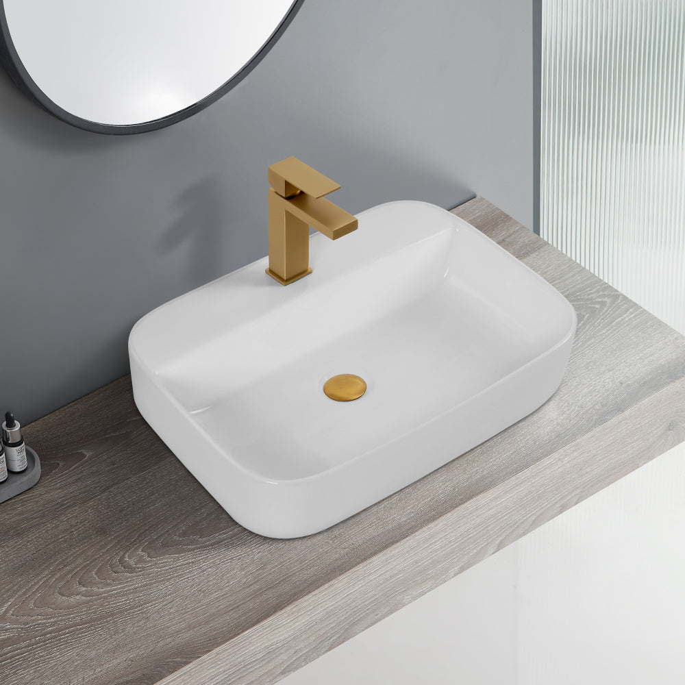 Bothwa Home Rectangular Countertop Ceramic Wash Basin (White Finish) CUPC Certified