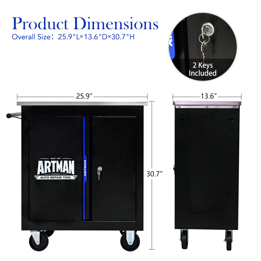 Movable Lockable Double Door Partition with Lock Multi-functional Hardware Storage Tool Car Auto Repair Locker--BLAK&BLUE