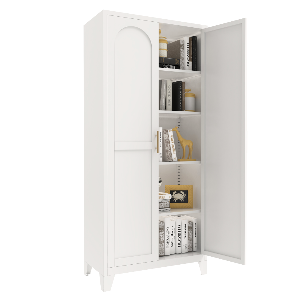 71'' 2 Shapely Doors Cabinet, Metal Storage Cabinet with Doors and Adjustable Shelves, for Bedroom, Living Room, Kitchen(White)